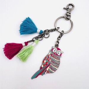 Sakroots Silver Tone Colorful Owl & Tassel Keychain Purse Charm